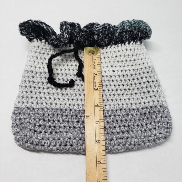 Handmade Crochet Drawstring Pouch Gray Small Purse Makeup Bag Renaissance Witchy - Picture 7 of 11